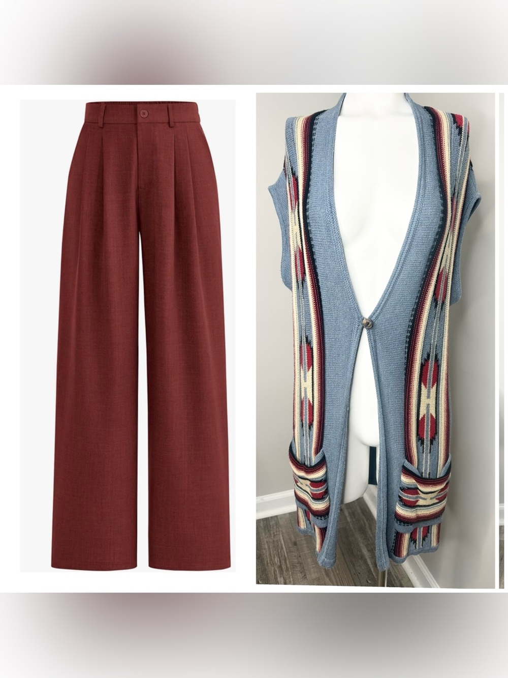 Chaps Open-Front Knit Vest Light Blue and Red  Cream cardigan- large
